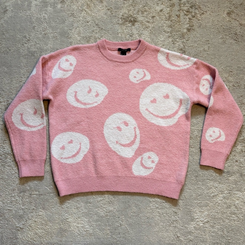 Forever 21 Pink & White Miles of Smiles Knit Pullover Sweater Size Small - Picture 5 of 13